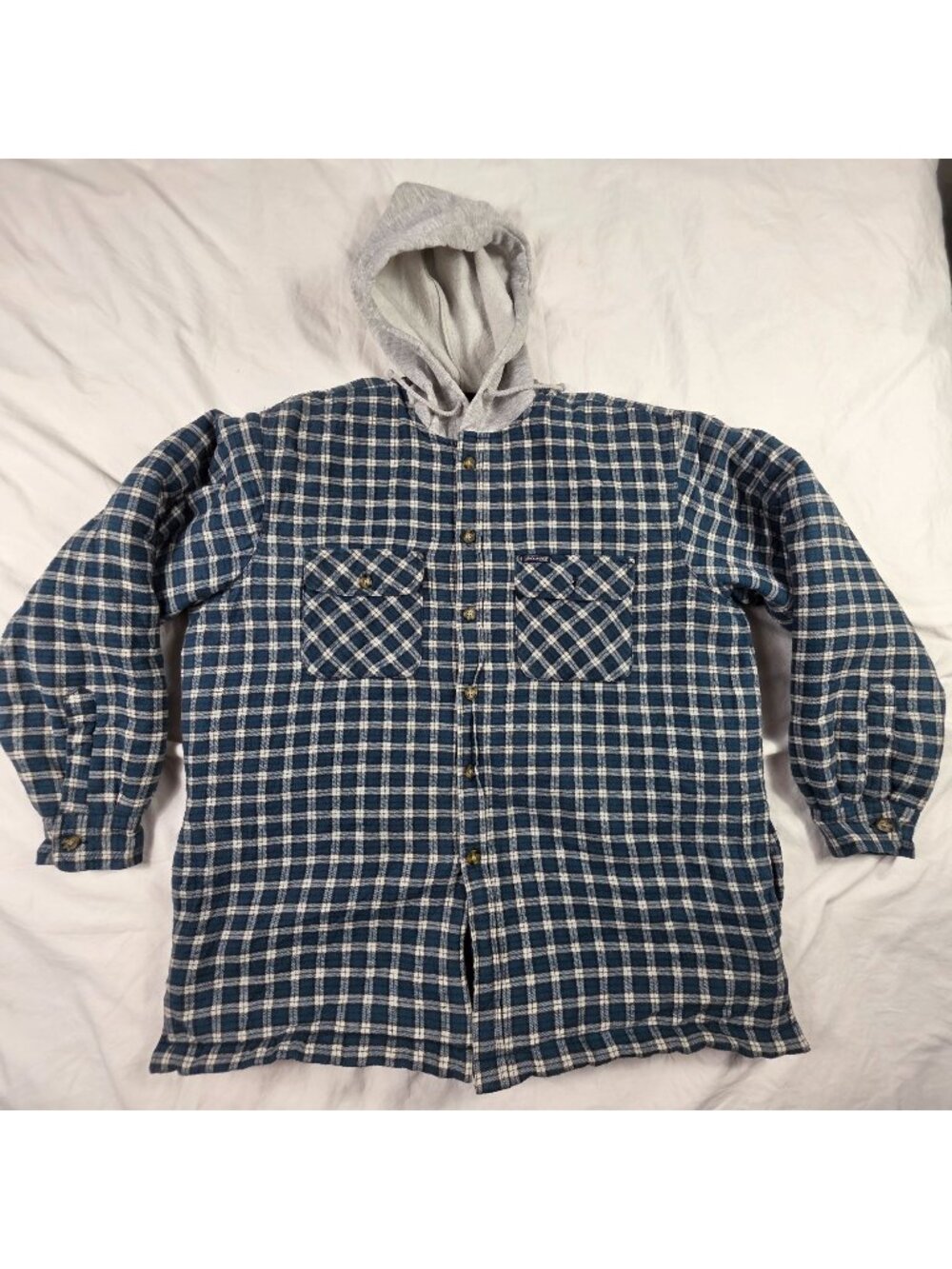 Dickies Mens Size XL Blue Plaid Hooded Flannel Shirt Jacket Button Front Pockets